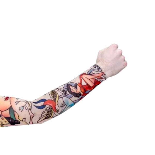 Old School Tattoo Sleeve, one tattoo sleeve with pics of birds and pin up girl.