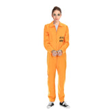 Orange Prisoner Ladies Jumpsuit, "Jail Bird" black print on chest.