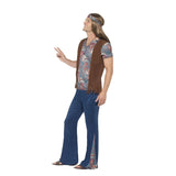 Orion the Hippie Mens Costume, 1960's flares, top, headband and peace pendant.
