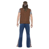 Orion the Hippie Mens Costume, 1960's flared pants, top with vest and headband.
