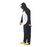 Penguin Adult Costume, all in one jumpsuit with feet built in with hood.