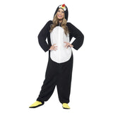 Penguin Adult Costume, unisex, white tummy, yellow feet and cute face on hood.