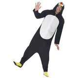 Penguin Adult Costume, all in one jumpsuit with hood, unisex.