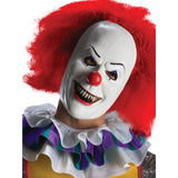 Pennywise Deluxe Clown Costume, full mask with clown face and nose and attached crazy red hair.