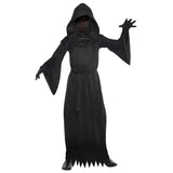 Phantom Of Darkness Child Costume, long with flowing sleeves, jagged hemline, seperate hood with mesh to see through easily.