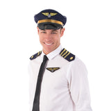 pilot hat in navy with wings emblem on the front.