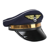 pilot hat in navy with wings emblem on the front.