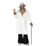 Pimp Costume White & Leopard Skin, coat, trousers and hat.