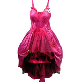 Pink 80's Rocker Dress - Hire, pink dress with bra cups and lays of tulle in the skirt, longer at the back, sheer section at tummy, hire includes dress, wig, beads.