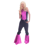 Pink and Black Disco Jumpsuit - Hire, with flared pants.