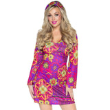 Pink Floral Hippie - Hire, v neckline short dress with bell sleeves and headband. Boots included.