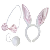 Pink Satin Bunny Set includes ears on headband, bowtie and tail.