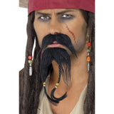 Pirate Facial Hair Set, stick on moustache and goatee with braids.