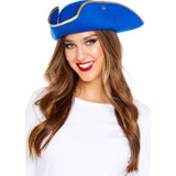 Pirate Hat Blue/Gold unisex adult size which clips up at sides.