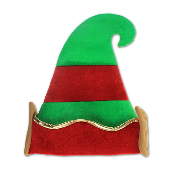 Plush Xmas Hat w/Gold Trim and attached elf ears.