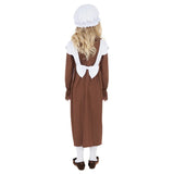 Poor Victorian Girls Costume - Brown & White, dress and apron and hat.