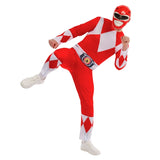 Power Rangers Red Deluxe Costume - Adult, red jumpsuit with diamond print and moulded eva plastic face mask.