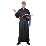 Priest Adult Costume - Dr Toms, ankle length black robe with matching black sash.