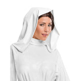 Princess Leia Deluxe Adult, dress with stand away collar and attached hood.
