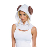 Princess Leia Hood - Adult, white hood with brown fabric buns on the sides.
