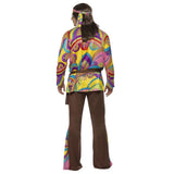 Psychedelic Hippie Man Costume includes top, pants, headband and belt.