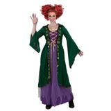 Put a spell on you witch costume for adults in green and purple with lacing at bodice and mystical symbols down the front.