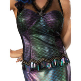 Queen Neptune of the Seas Costume - Adult, halter neck bodice with sequin trim at hemline and mesh look near neck.