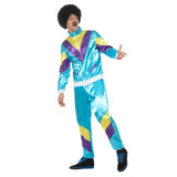 Retro 80's Shell Suit - Blue, blue satin tracksuit with purple and yellow satin trim.