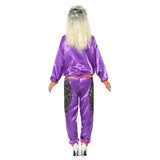 Retro shell suit in purple with black print panel inserts with orange ribbing.