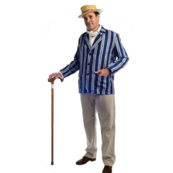 Roaring 20s Blazer mens costume, navy and white wide stripe.