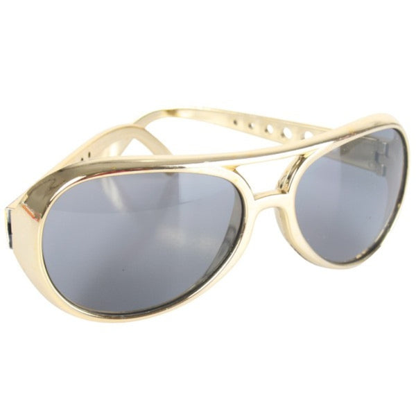 Rock and roll sunglasses in gold.