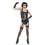 Rocky Horror-Frank N Furter Costume includes, corset, pants, suspender belt, glovettes, and necklace.