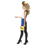 Rubiks Cube Costume with Headband, dress in primary colour squares at the front with logo, square handband and headband.