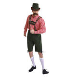 Rudolph Green Lederhosen Oktoberfest Costume, green lederhosen with braid on the attached braces and soft hat.