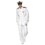 Sailor Captain Deluxe Costume, white jacket and pants with gold trim and buttons, epaulets, gloves and cap.