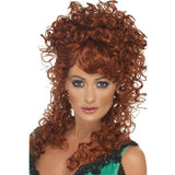 Saloon Girl Wig, Auburn, soft curls, half up and half down.