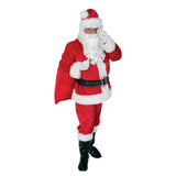 Santa Suit 12 Piece Costume Set, jacket, pants, hat, belt, boot tops wig and beard.