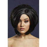 Savanna Asymmetric Bob Wig - Black, side fringe, quality wig.