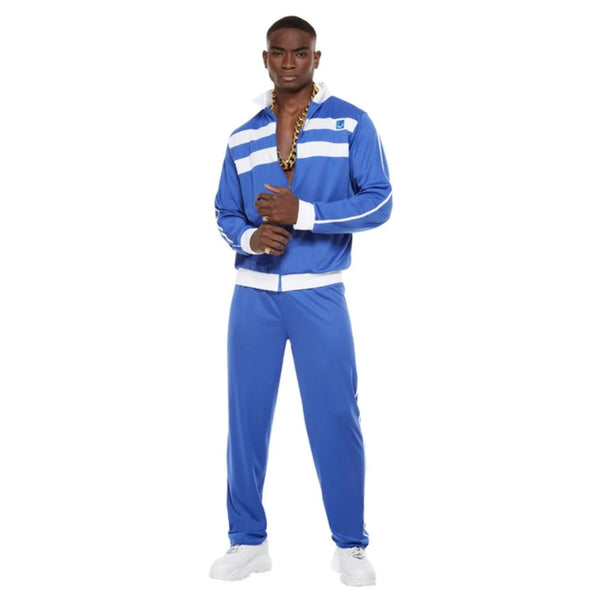 Scouser Tracksuit-Blue, adult size tracksuit with white accents and zips up at the front.