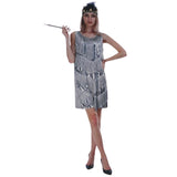 Sequin 1920's Dress with Fringing, silver with silver fringing, plain silver back. one size.