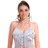 Sequin Halter Top in silver.