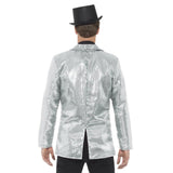 Sequin Jacket, Mens, Silver, jacket with split at the back for easy wear.