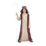 shepherd boys costume, cream robe with stripped robe, matching headdress.