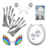 Silver Alien Set includes gloves, glasses, head boppers necklace and earrings.