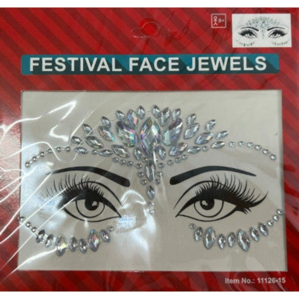 Silver Rays Diamante Face Jewels with adhesive backing.