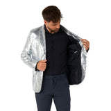 Silver Sequins Suitmeister Mens Blazer with black satin lining.