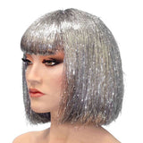 Silver disco bob wig perfect for space and disco parties.