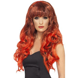 Long Curly Red and Black Wig with Fringe.