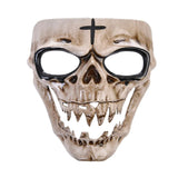 Skull Horror Cross Mask Adult, halloween vibe with horror grin and cross on forehead.