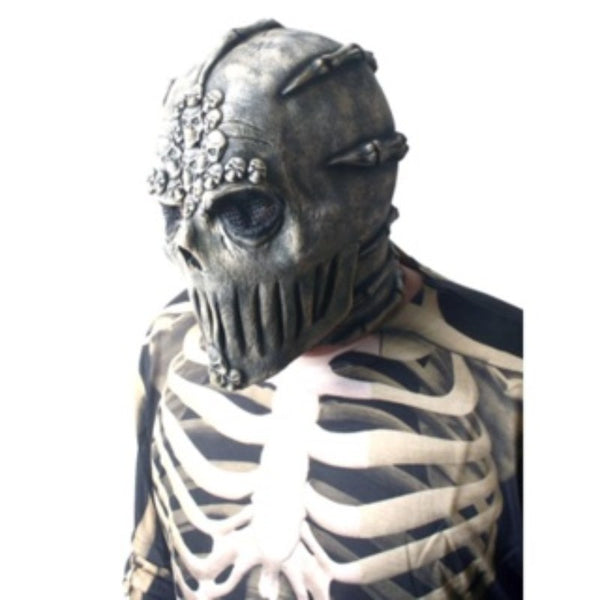 Silver Latex Skull Mask, full overhead mask, with mini skulls and claws.